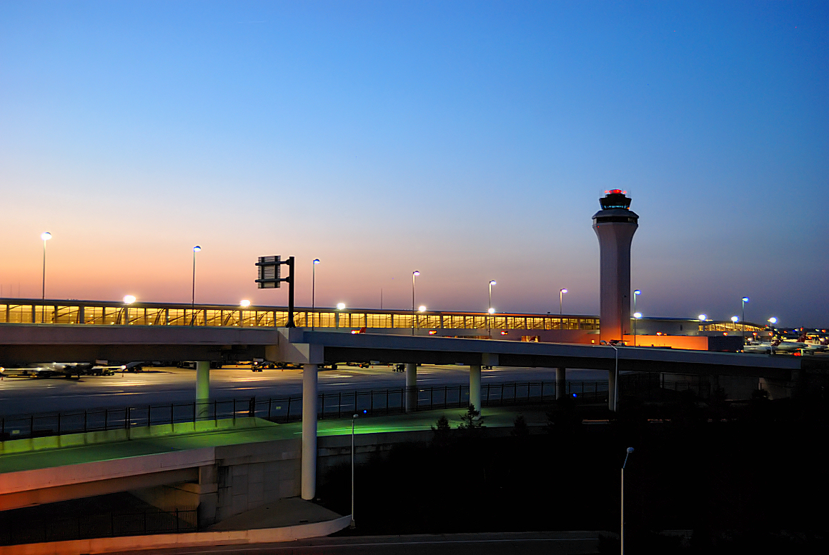 Detroit Metropolitan Airport McNamara Terminal concourse with the ExpressTram overhead