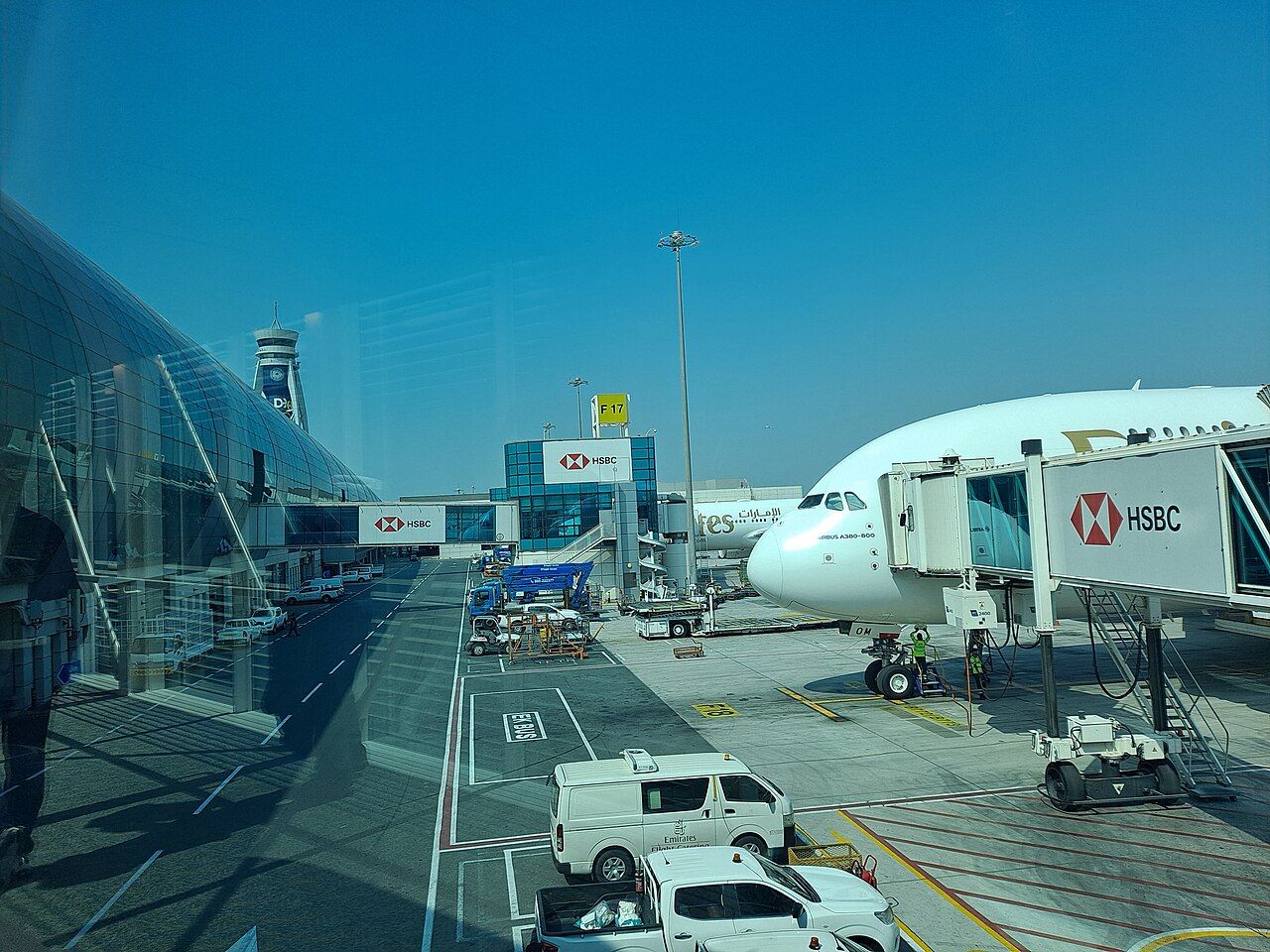 Emirates aircraft at the Terminal 3 gates at Dubai International Airport