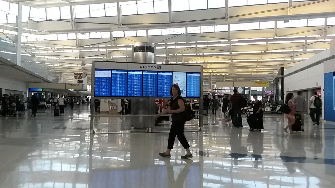 Departure boards inside Newark Liberty International Airport