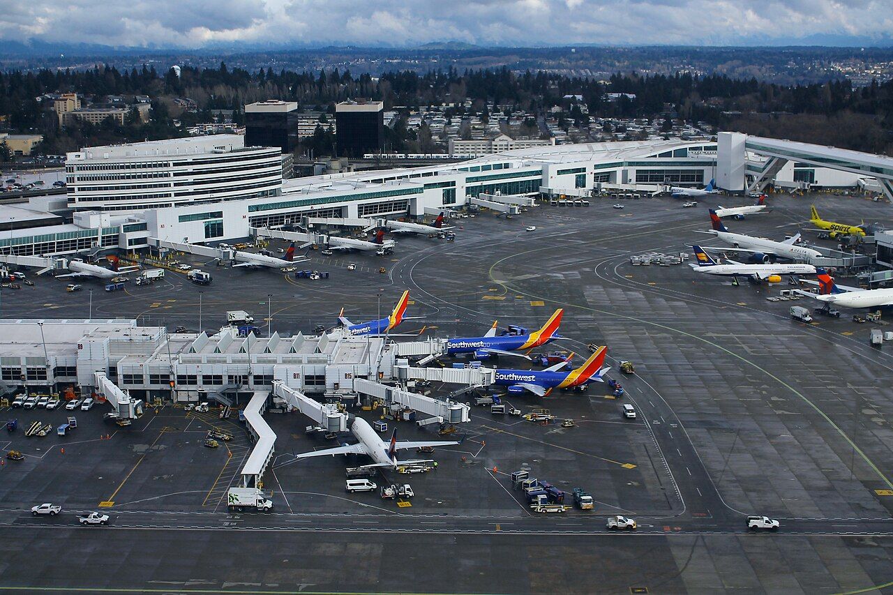 Concourses and aircraft at Seattle Tacoma International Airport